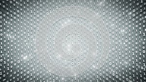 Binary code array with glowing blue symbols 3D render