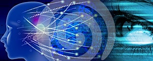 Binary Code Background, artificial intelligence Digital eye Abstract technology background. Java, coding.