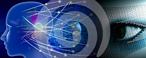 Binary Code Background, artificial intelligence Digital eye Abstract technology background. Java, coding.