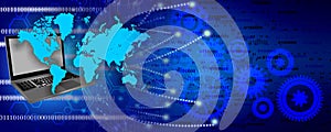 Binary Code Background, artificial intelligence Digital eye Abstract technology background. Java, coding.