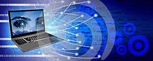 Binary Code Background, artificial intelligence Digital eye Abstract technology background. Java, coding.