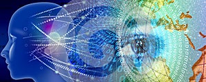 Binary Code Background, artificial intelligence Digital eye Abstract technology background. Java, coding.