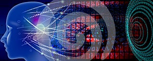 Binary Code Background, artificial intelligence Digital eye Abstract technology background. Java, coding.