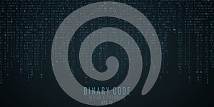 Binary code background. Blue glow. Falling figures. Global network. High technologies, programming, sci-fi. Vector illustration