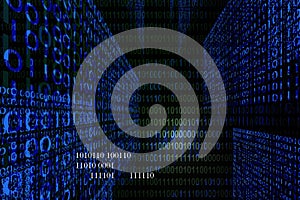 Binary code background. Concept of big data and artificial intelligence. Digital technology.