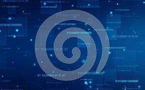 Internet Big data Concept flowing number one and zero text in binary code format in technology background.