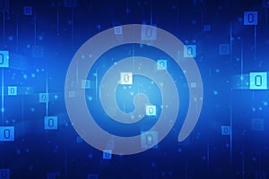 flowing number one and zero text in binary code format in technology background.