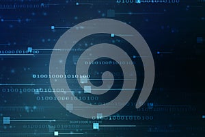 flowing number one and zero text in binary code format in technology background.