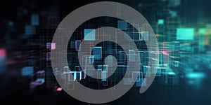 Binary code background. Digital binary data and streaming digital code background. Abstract blue cubes futuristic cyberspace.