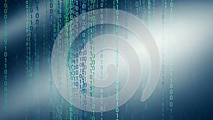 Binary code background with falling green numbers zero one
