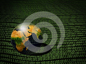 Binary code background with globe
