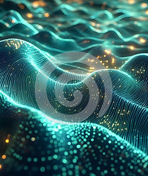 Binary code background, green color, matrix, with lines wavy creating a futuristic atmosphere, conveying a technolo