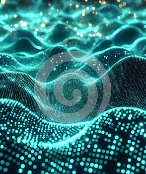 Binary code background, green color, matrix, with lines wavy creating a futuristic atmosphere, conveying a technolo