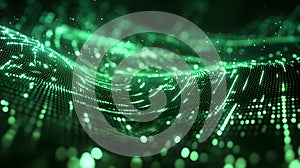 Binary code background, green color, matrix, with lines wavy creating a futuristic atmosphere, conveying a technolo