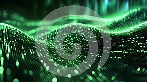 Binary code background, green color, matrix, with lines wavy creating a futuristic atmosphere, conveying a technolo