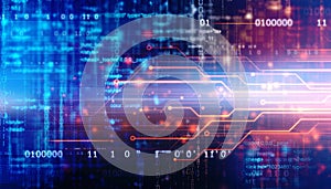 Binary Code Background with various technology elements, Circuit board on digital abstract technology background