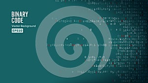 Binary Code Background Vector. Algorithm Binary, Data Code, Decryption And Encoding, Row Matrix