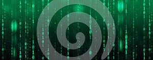 Binary Code backgrounds, a sequence of zero and one number on a green background. Numbers of the computer matrix. The concept of