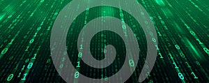 Binary Code backgrounds, a sequence of zero and one number on a green background. Numbers of the computer matrix. The concept of