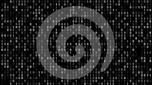 Cyber crime binary code on black backdrop with technology background and digital security for data transmission and online