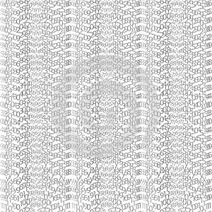 Binary code black and white background with digits on screen. Al