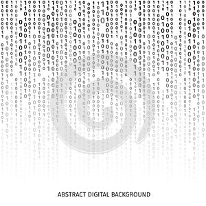 Binary code black and white background with digits