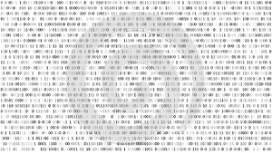 Binary code black and white background with digits on screen. Format 16:9