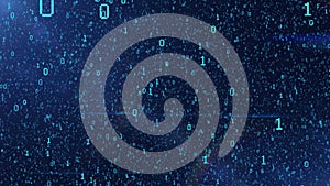 Binary code blue background with digits on screen. Concept of mining cryptocurrency and bitcoin. Web developer. Digital
