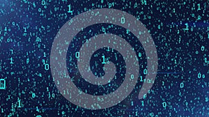 Binary code blue background with digits on screen. Concept of mining cryptocurrency and bitcoin. Web developer. Digital