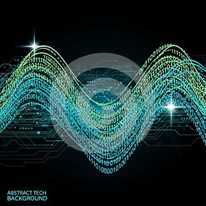 The arrangement evokes concepts like data flow and digital processing