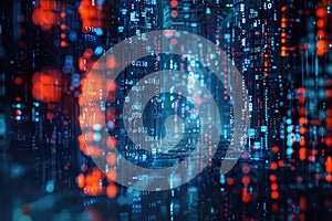 Binary code. Blue and red glowing numbers. Technology background