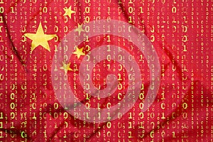 Binary code with China flag, data protection concept