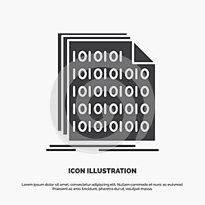 Binary, code, coding, data, document Icon. glyph vector gray symbol for UI and UX, website or mobile application