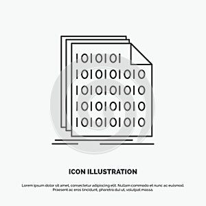 Binary, code, coding, data, document Icon. Line vector gray symbol for UI and UX, website or mobile application