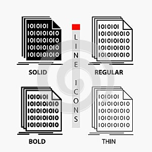 Binary, code, coding, data, document Icon in Thin, Regular, Bold Line and Glyph Style. Vector illustration