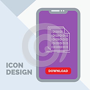 Binary, code, coding, data, document Line Icon in Mobile for Download Page