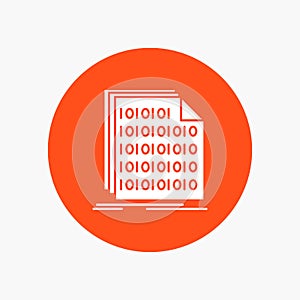Binary, code, coding, data, document White Glyph Icon in Circle. Vector Button illustration