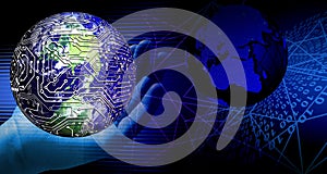 Binary Code and cogs Background with global marketing , Digital Abstract technology background. Java, coding.