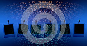 Binary Code and cogs Background with global marketing , Digital Abstract technology background. Java, coding.