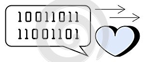 Binary Code Communication and Digital Love Concept with Heart and Speech Bubble