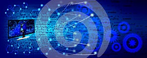 Binary Code computer Background, artificial intelligence Digital eye Abstract technology background. Java, coding.