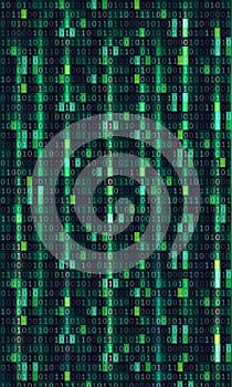 Binary code computer matrix background art design. Digits on screen. Abstract concept graphic data, technology, decryption,