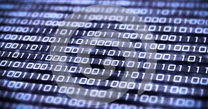 Binary code on computer screen. Shallow depth of field.