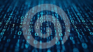 Binary code on a dark blue background. 3d rendering toned image.