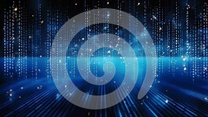 Binary code on dark blue background, computer generated abstract background, 3d render and Generative AI illustrations