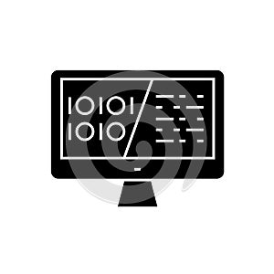 Binary code, data encryption black vector concept icon. Binary code, data encryption flat illustration, sign