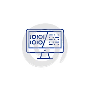 Binary code, data encryption line icon concept. Binary code, data encryption flat vector symbol, sign, outline