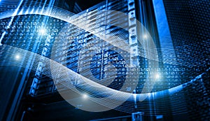 Binary code data flow inside server array