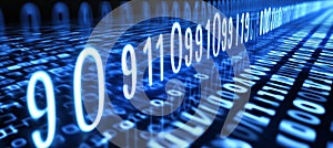 Binary Code Data Flow, Stream of Digital Information, Cyberspace with Digits, Numbers Backdrop.