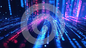 Binary code data flowing digitally in a futuristic network